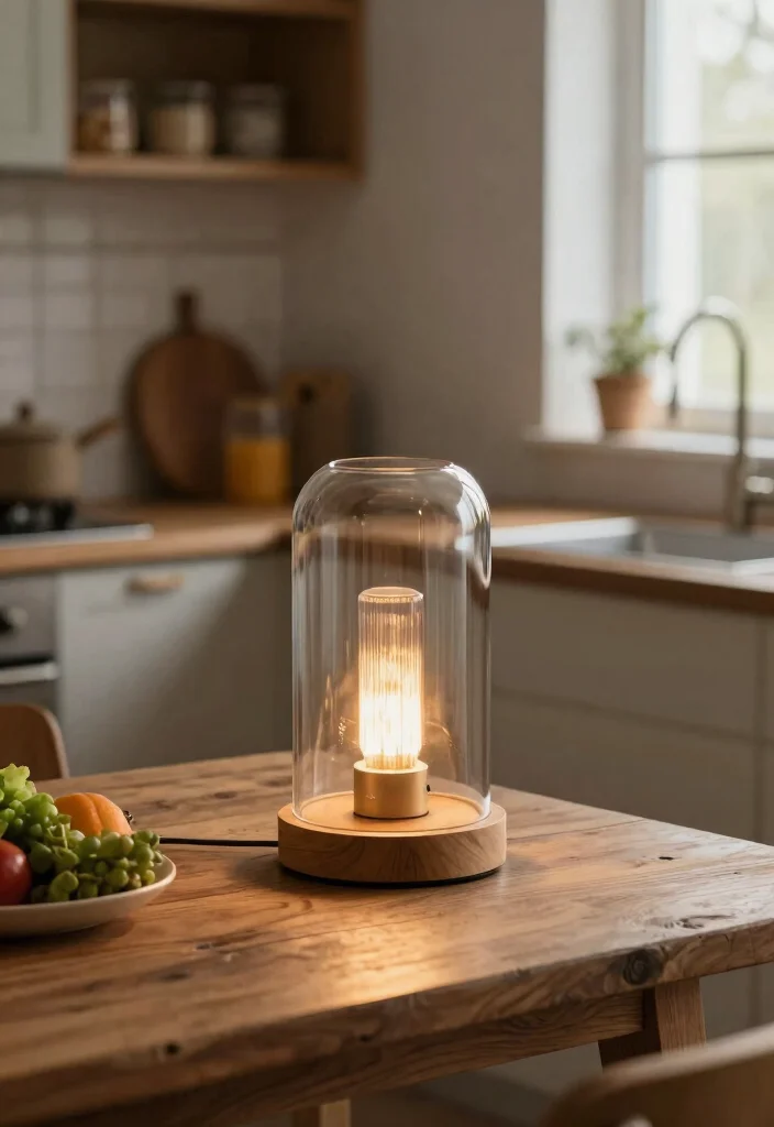 17 Kitchen Table Lamp Ideas That Brighten Beautifully 36 17 Kitchen Table Lamp Ideas That Brighten Beautifully - 6. Glass Table Lamp with Wooden Accents 1