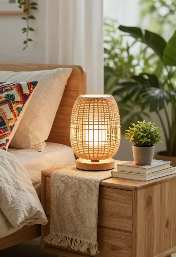 17 Small Nightstand Lamps Ideas That Look Cute & Chic - 1. Woven Rattan Charm 1