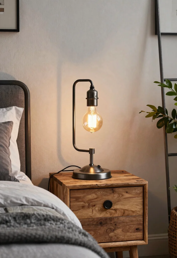 17 Small Nightstand Lamps Ideas That Look Cute & Chic - 10. Industrial Chic Vibes 1