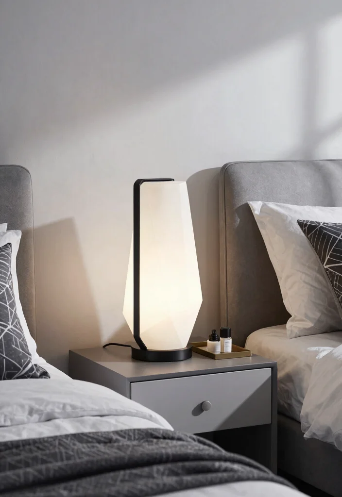 17 Small Nightstand Lamps Ideas That Look Cute & Chic - 12. Geometric Styling 1
