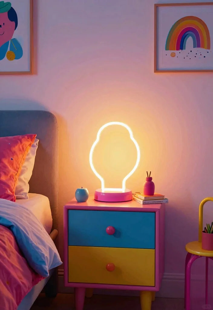 17 Small Nightstand Lamps Ideas That Look Cute & Chic - 14. Playful Neon Styles 1
