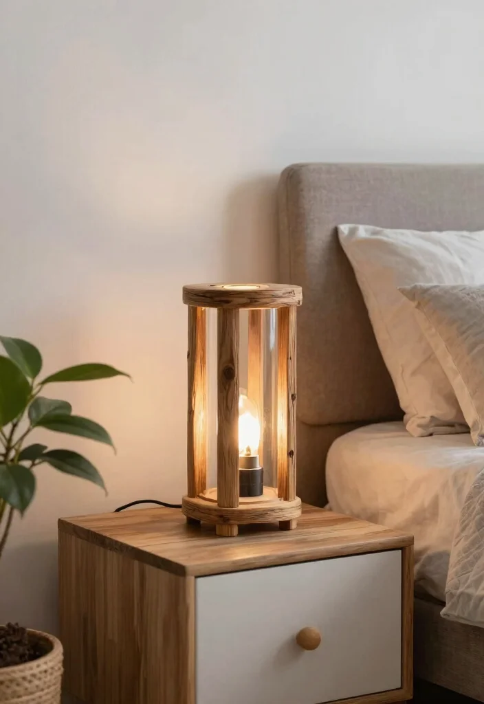 17 Small Nightstand Lamps Ideas That Look Cute & Chic - 15. Recycled Material Wonders 1