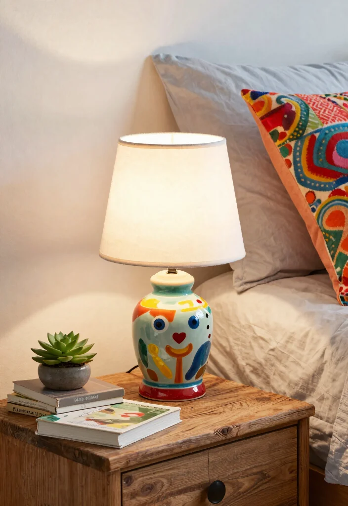 17 Small Nightstand Lamps Ideas That Look Cute & Chic - 2. Colorful Ceramic Delight 1