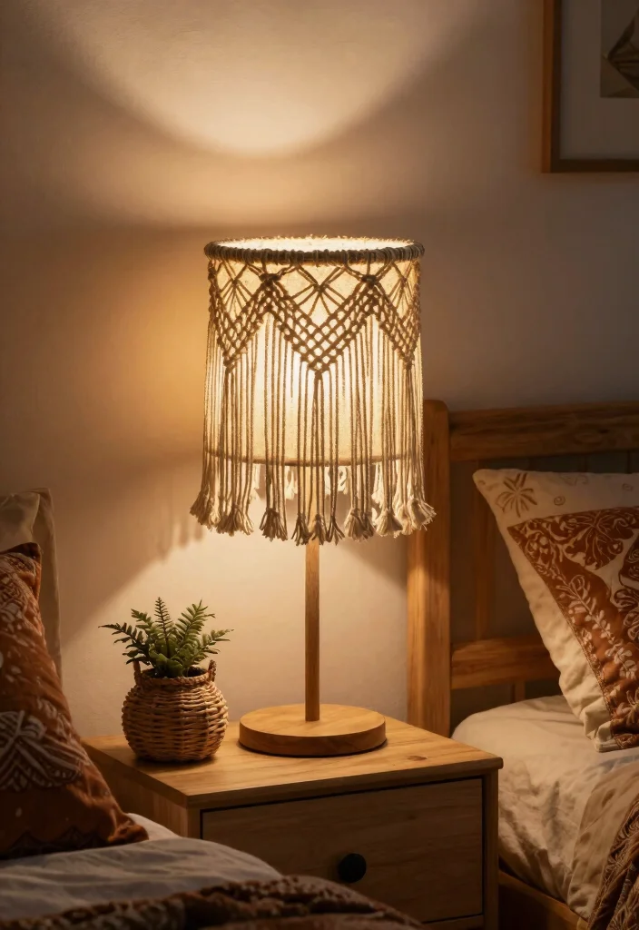 17 Small Nightstand Lamps Ideas That Look Cute & Chic - 5. Boho Chic Macramé Shade 1