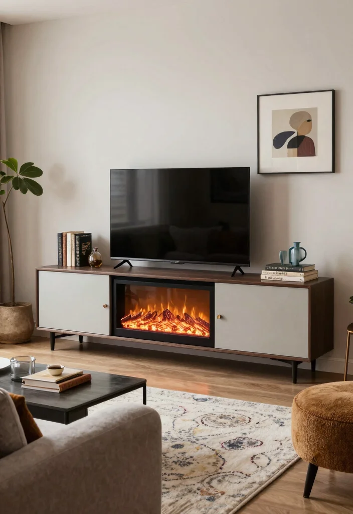 17 TV Unit With Fireplace Modern Ideas That Feel Cozy 53 17 TV Unit With Fireplace Modern Ideas That Feel Cozy - 13. Mixing Styles for Personal Touch 1