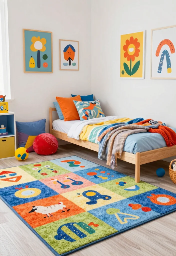 18 Carpet for Bedroom Ideas That Feel Soft & Luxe - 13. Brightly Colored Kids' Carpets for Playful Vibes 1