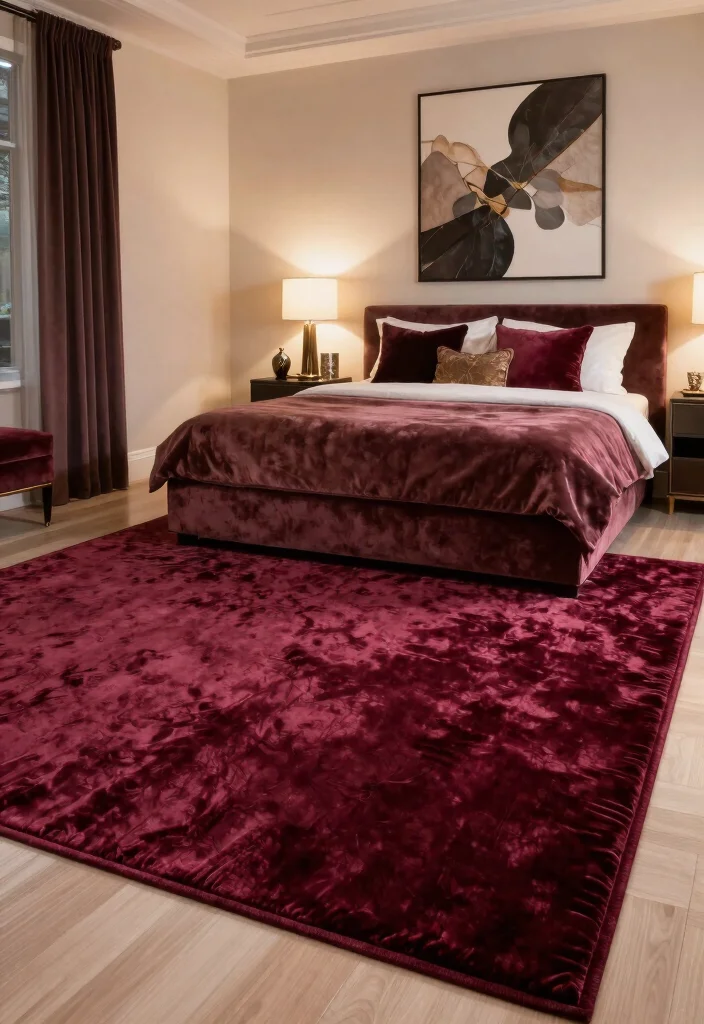 18 Carpet for Bedroom Ideas That Feel Soft & Luxe - 15. Luxury Velvet Rugs for Opulence 1