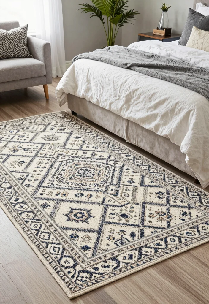 18 Carpet for Bedroom Ideas That Feel Soft & Luxe - 18. Intriguing Patterned Carpets for Visual Interest 1