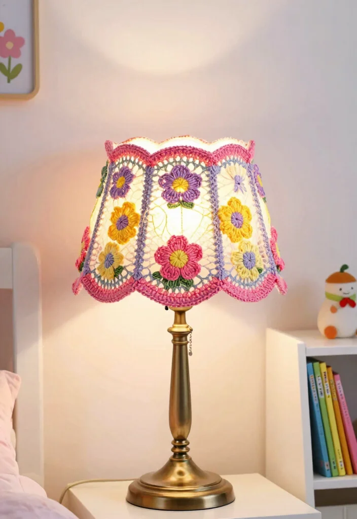 18 Crochet Lamp Shade Ideas That Feel Cozy & Unique 1 18 Crochet Lamp Shade Ideas That Feel Cozy & Unique - 1. Whimsical Flower Motif Lamp Shade 1