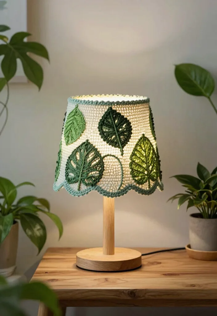 18 Crochet Lamp Shade Ideas That Feel Cozy & Unique 30 18 Crochet Lamp Shade Ideas That Feel Cozy & Unique - 10. Nature-Inspired Leaf Motif Shade 1