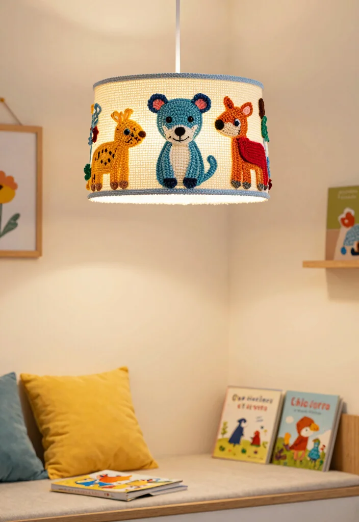 18 Crochet Lamp Shade Ideas That Feel Cozy & Unique 43 18 Crochet Lamp Shade Ideas That Feel Cozy & Unique - 13. Interactive Kids' Lamp Shade 1
