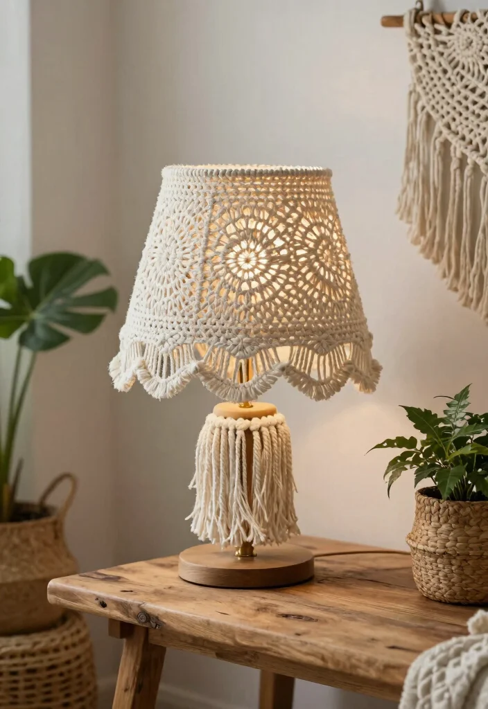 18 Crochet Lamp Shade Ideas That Feel Cozy & Unique 44 18 Crochet Lamp Shade Ideas That Feel Cozy & Unique - 14. Crochet and Macramé Combo Shade 1
