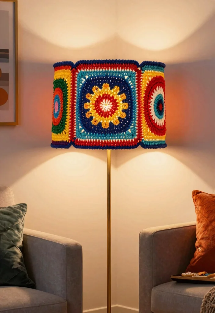 18 Crochet Lamp Shade Ideas That Feel Cozy & Unique 58 18 Crochet Lamp Shade Ideas That Feel Cozy & Unique - 18. Statement Piece with Bold Patterns 1