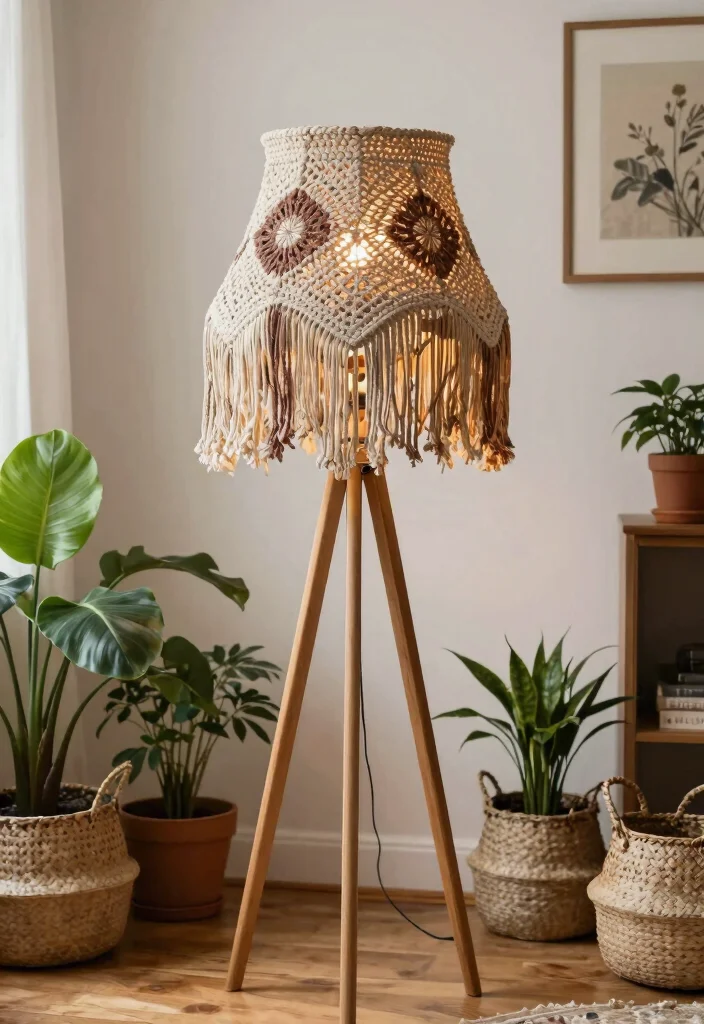 18 Crochet Lamp Shade Ideas That Feel Cozy & Unique 12 18 Crochet Lamp Shade Ideas That Feel Cozy & Unique - 2. Bohemian Fringe Lamp Shade 1