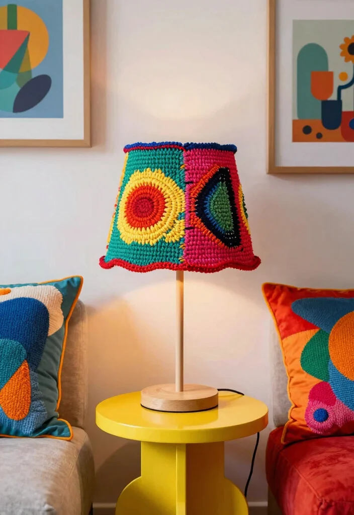 18 Crochet Lamp Shade Ideas That Feel Cozy & Unique 17 18 Crochet Lamp Shade Ideas That Feel Cozy & Unique - 7. Color Block Crochet Shade 1