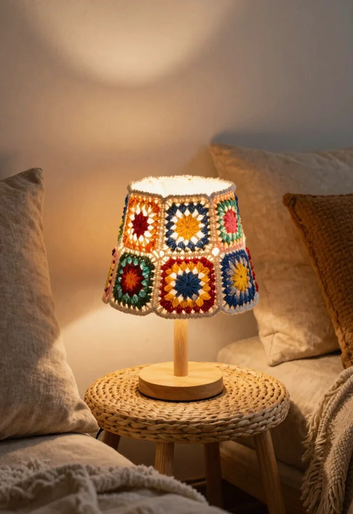 18 Crochet Lamp Shade Ideas That Feel Cozy & Unique 18 18 Crochet Lamp Shade Ideas That Feel Cozy & Unique - 8. Textured Granny Square Shade 1