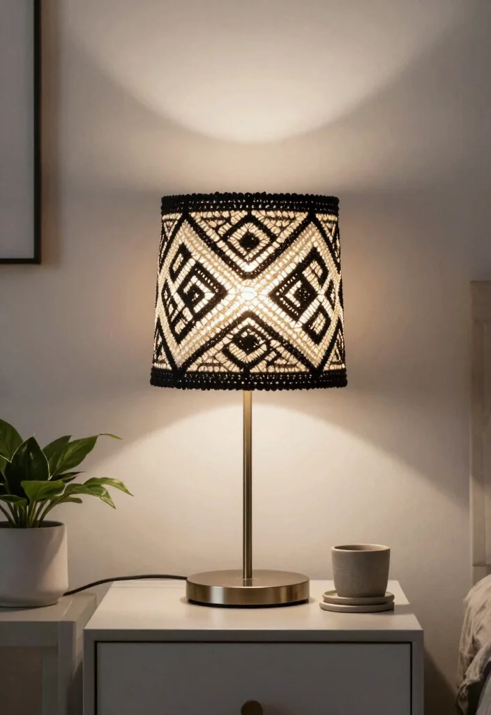 18 Crochet Lamp Shade Ideas That Feel Cozy & Unique 19 18 Crochet Lamp Shade Ideas That Feel Cozy & Unique - 9. Geometric Pattern Shade 1