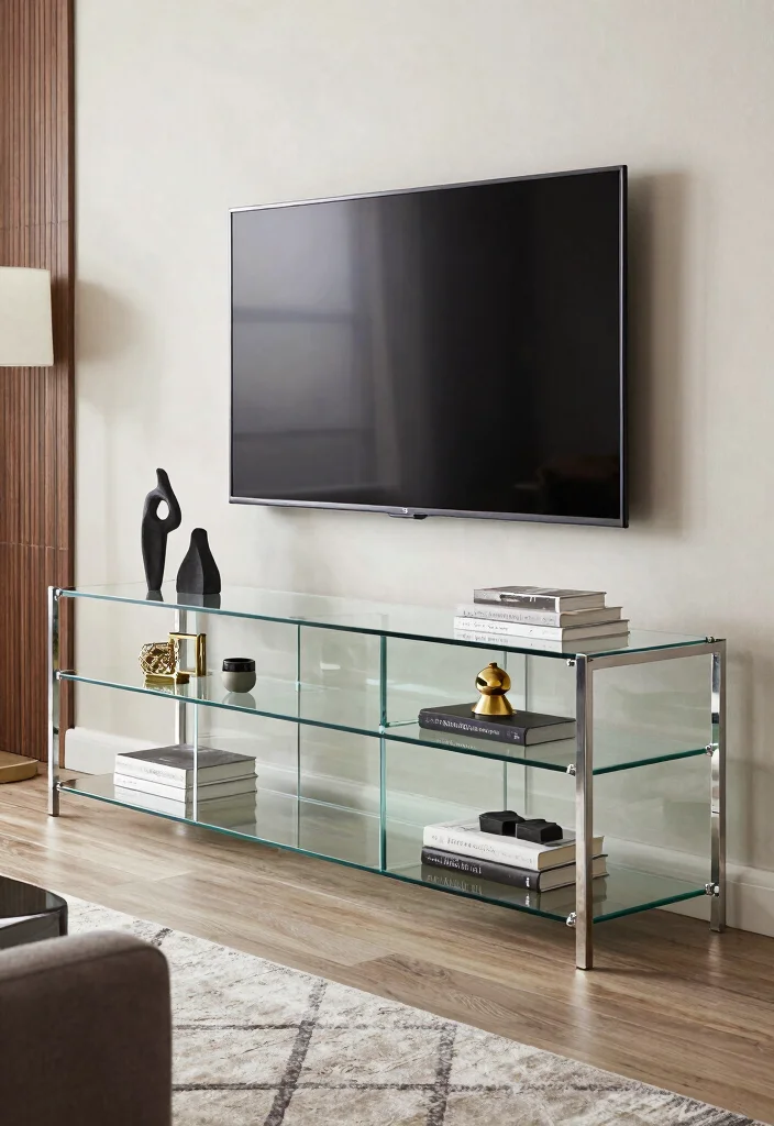 18 Living Room TV Unit Designs Luxury Ideas That Shine - 10. Luxe Glass and Metal 1