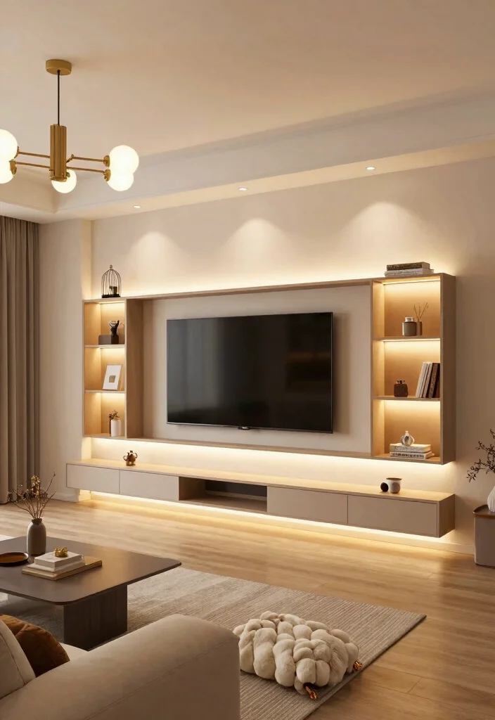 18 Living Room TV Unit Designs Luxury Ideas That Shine - 12. Statement Lighting Integration 1