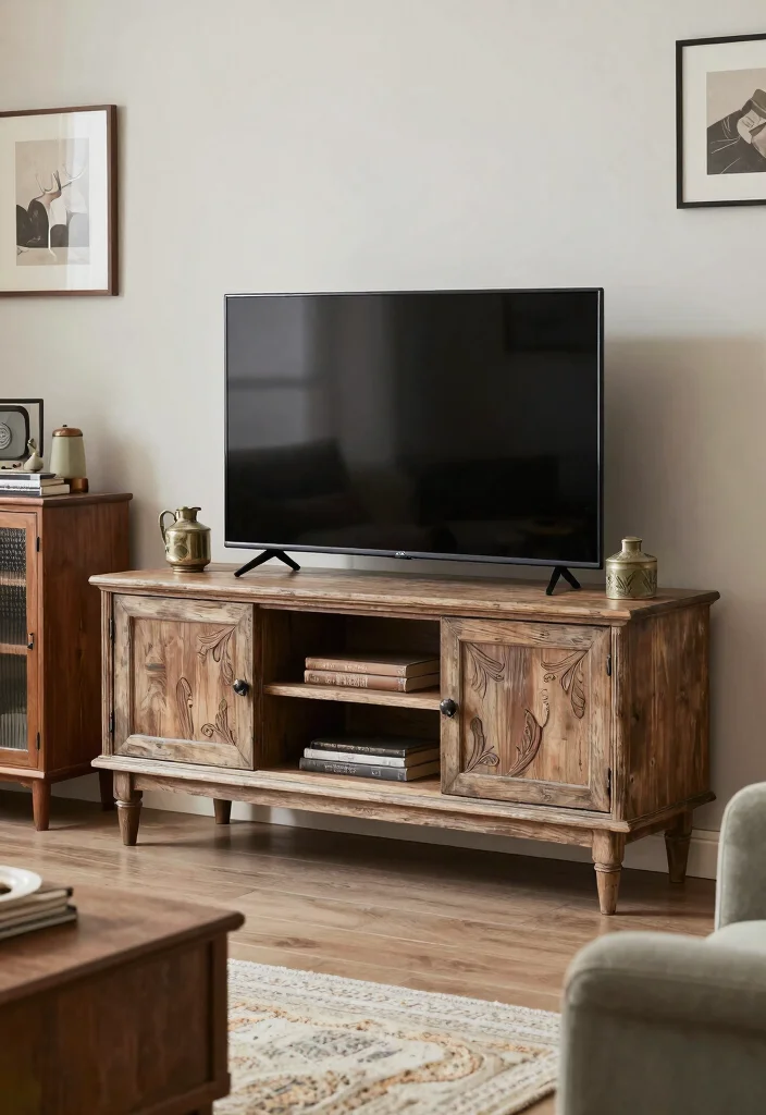 18 Living Room TV Unit Designs Luxury Ideas That Shine - 9. Vintage Charm 1