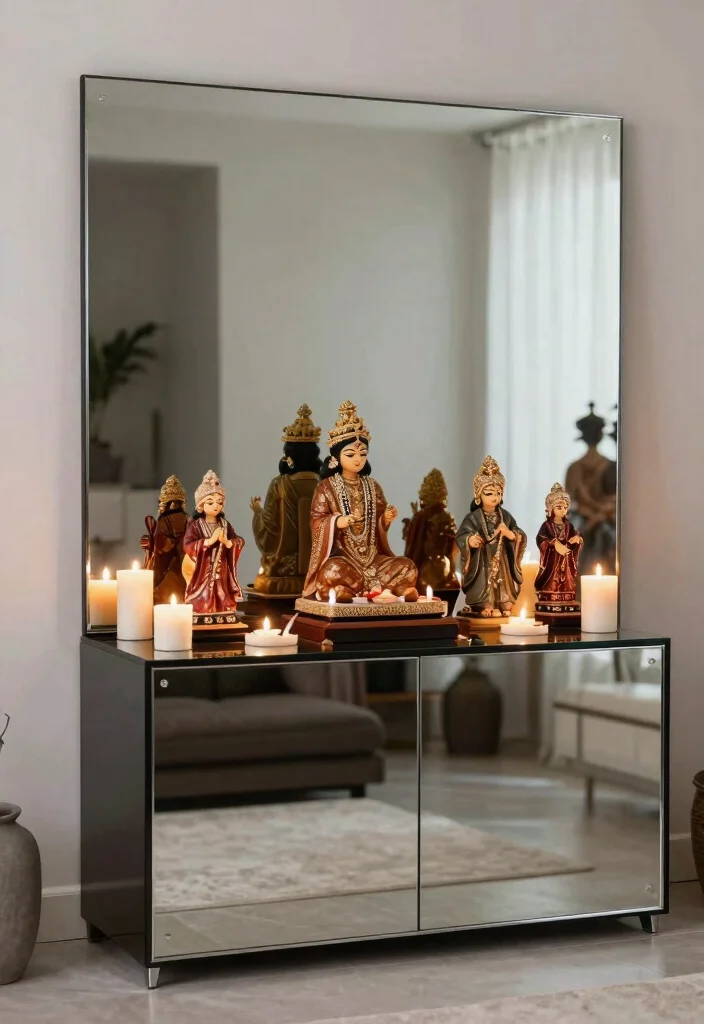 18 Puja Unit Design Modern Ideas With Elegant Detail 41 18 Puja Unit Design Modern Ideas With Elegant Detail - 11. Mirrored Backdrops for Depth 1