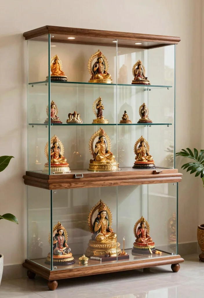 18 Puja Unit Design Modern Ideas With Elegant Detail 15 18 Puja Unit Design Modern Ideas With Elegant Detail - 5. Use of Glass Elements for Elegance 1