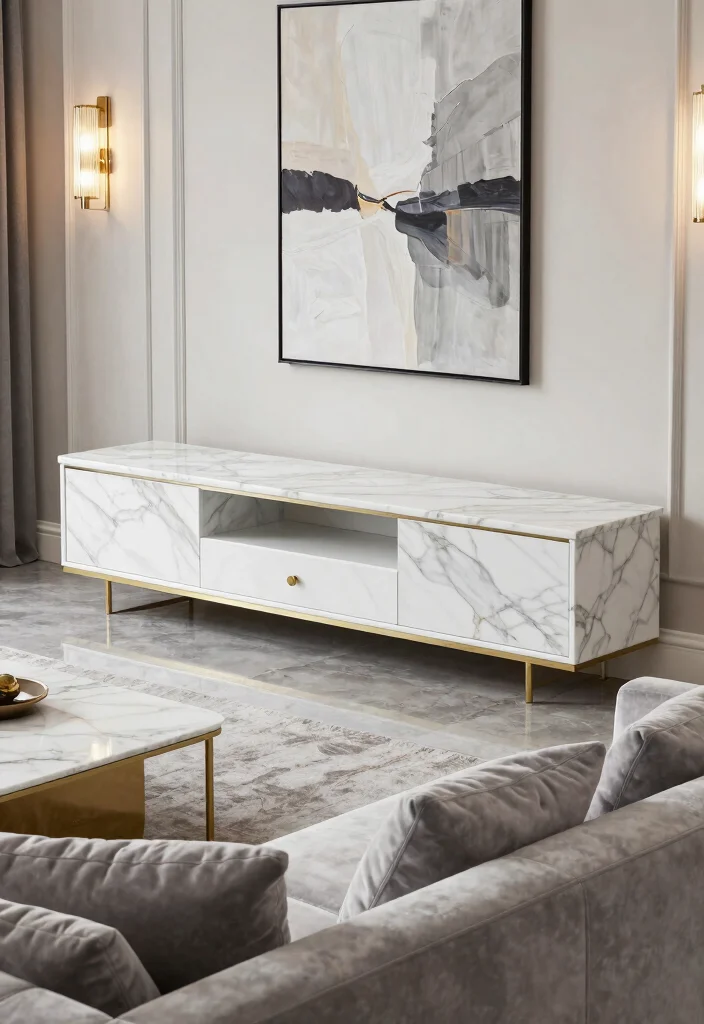 18 Unit TV Modern Ideas That Elevate Your Space - 2. Luxurious Marble TV Stand 1