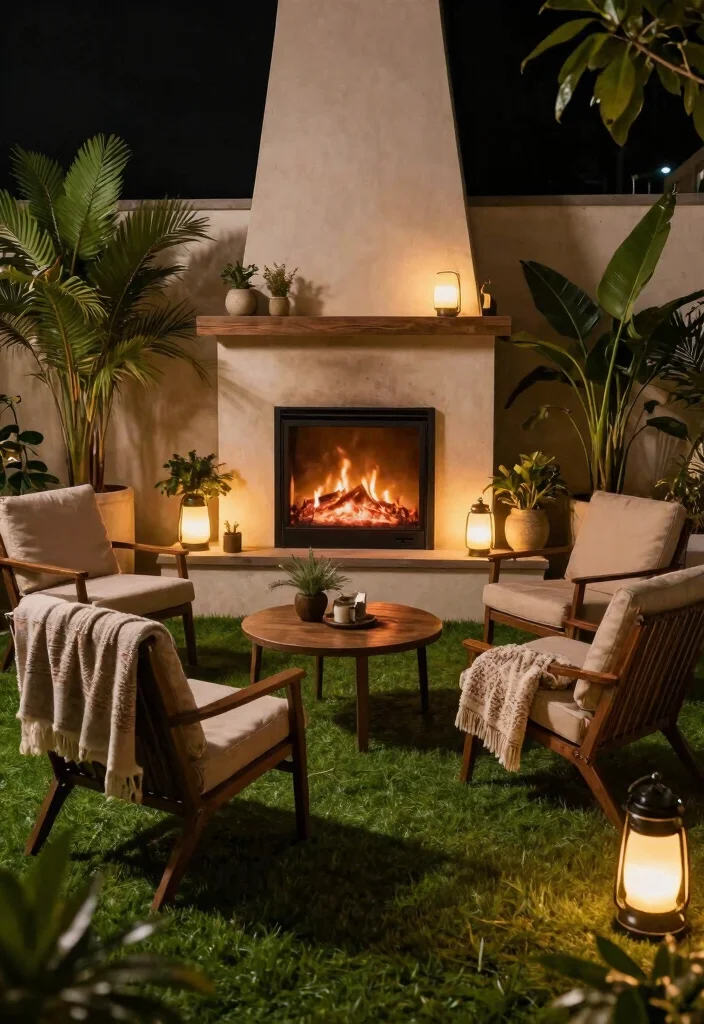 12 Artificial Grass Backyard Ideas That Look Real and Stay Green Year-Round - 11. Chill-Out Zones with Fireplaces 1