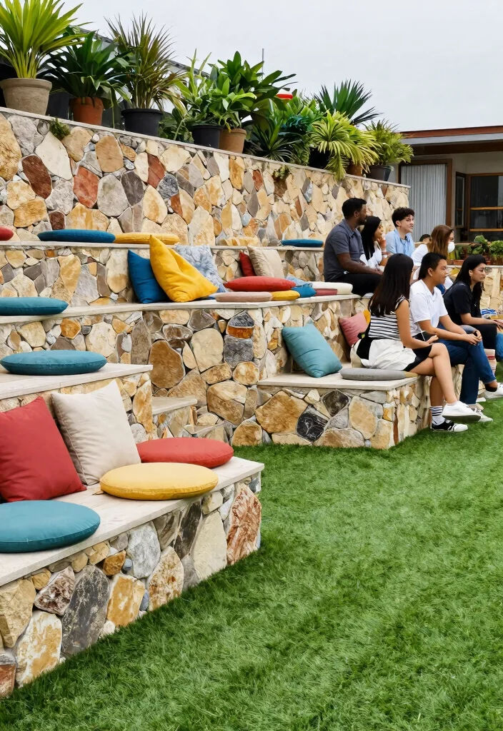 12 Artificial Grass Backyard Ideas That Look Real and Stay Green Year-Round - 9. Landscape with Seating Walls 1
