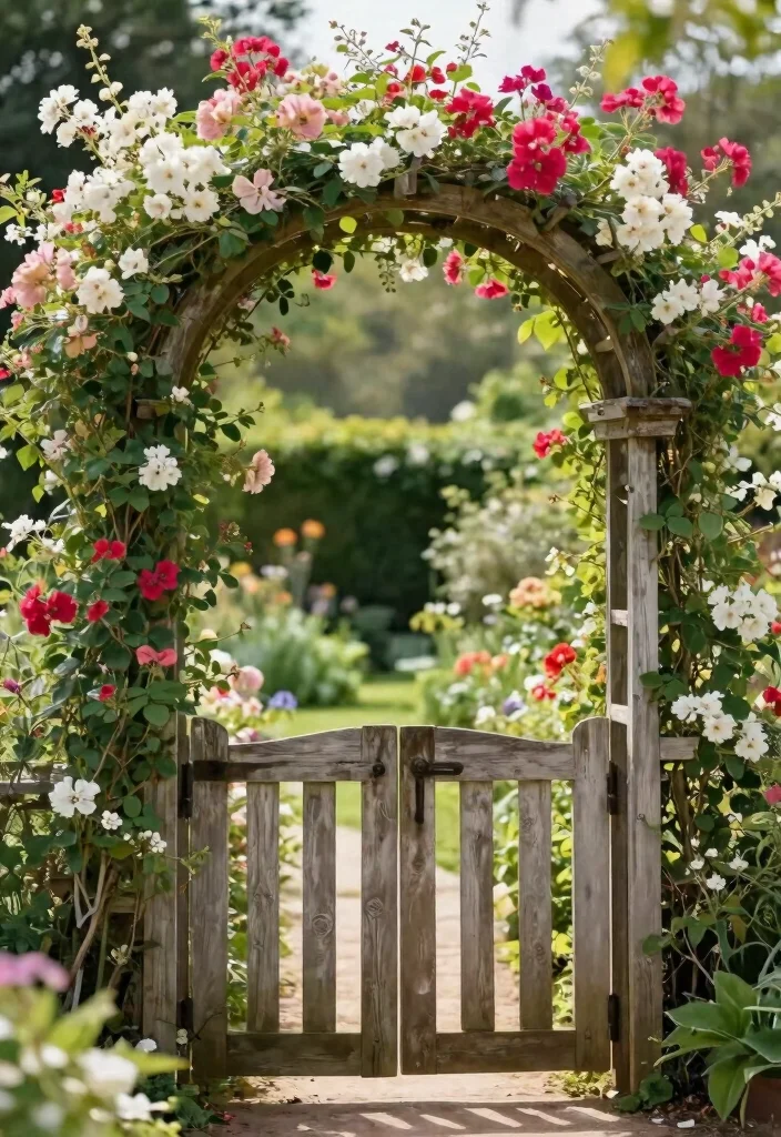 12 Farmhouse Gate Entrance Ideas That Boost Curb Appeal - 11. Rustic Farmhouse Arbour Gate 1