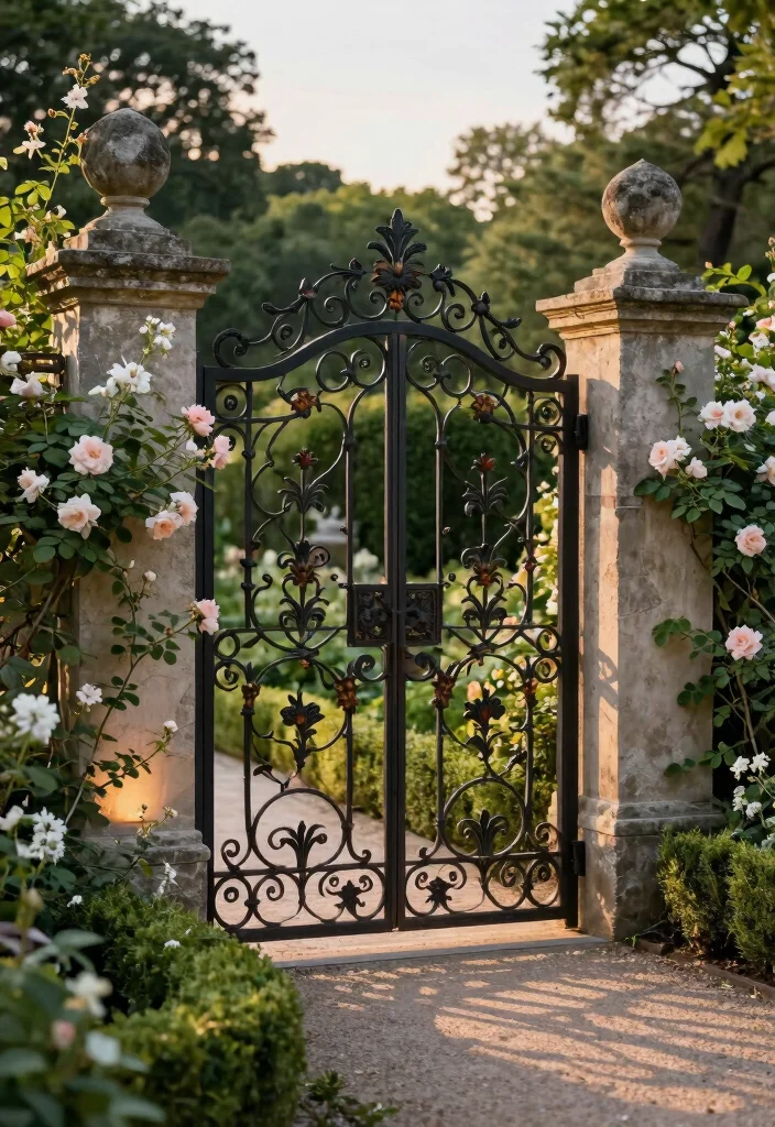 12 Farmhouse Gate Entrance Ideas That Boost Curb Appeal - 2. Wrought Iron Elegance 1