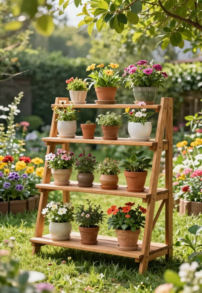 12 Outdoor Plant Shelf Ideas That Handle Wind and Weight - 1. Elevated Wooden Shelving 1