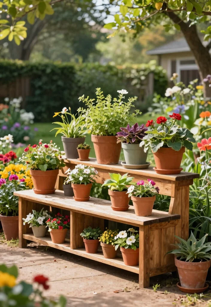 12 Outdoor Plant Shelf Ideas That Handle Wind and Weight - 11. Multi-Purpose Storage Benches 1
