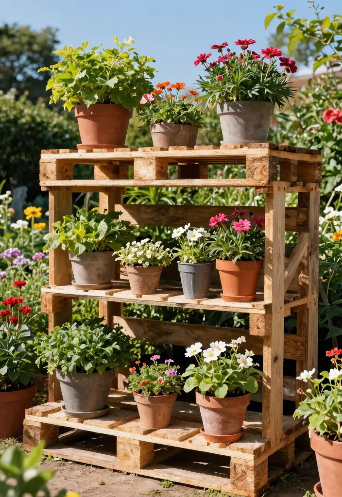 12 Outdoor Plant Shelf Ideas That Handle Wind and Weight - 6. Recycled Pallet Shelves 1