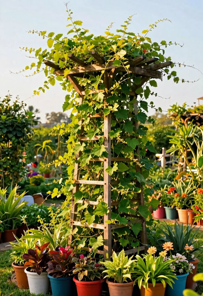 12 Outdoor Plant Shelf Ideas That Handle Wind and Weight - 7. Trellis Plant Support 1
