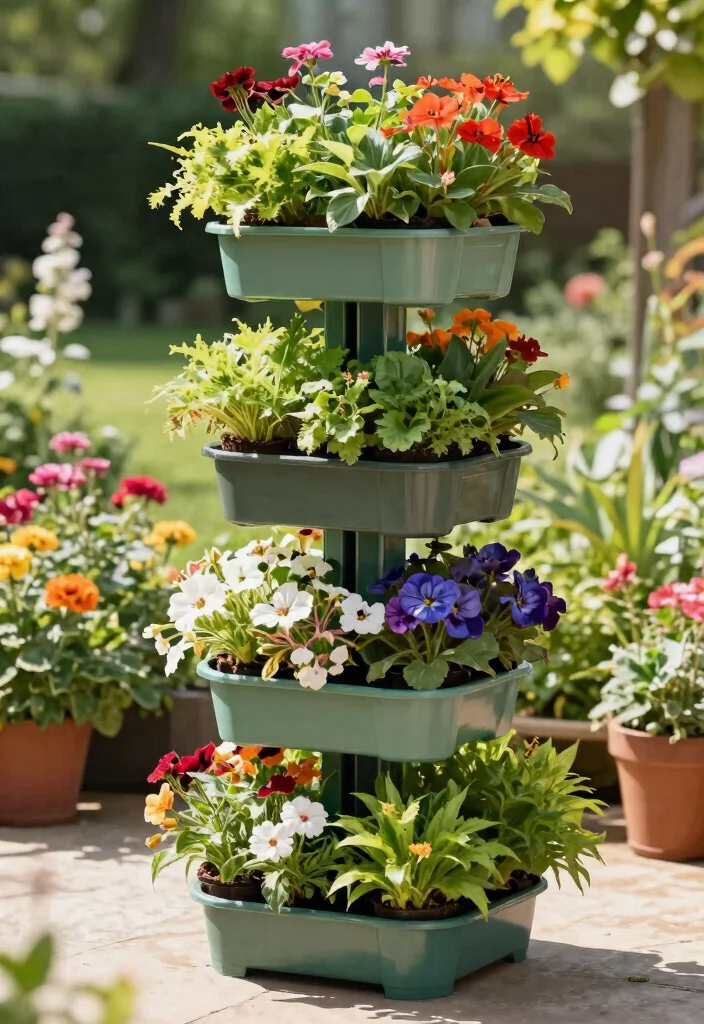 12 Outdoor Plant Shelf Ideas That Handle Wind and Weight - 8. Stackable Plant Towers 1