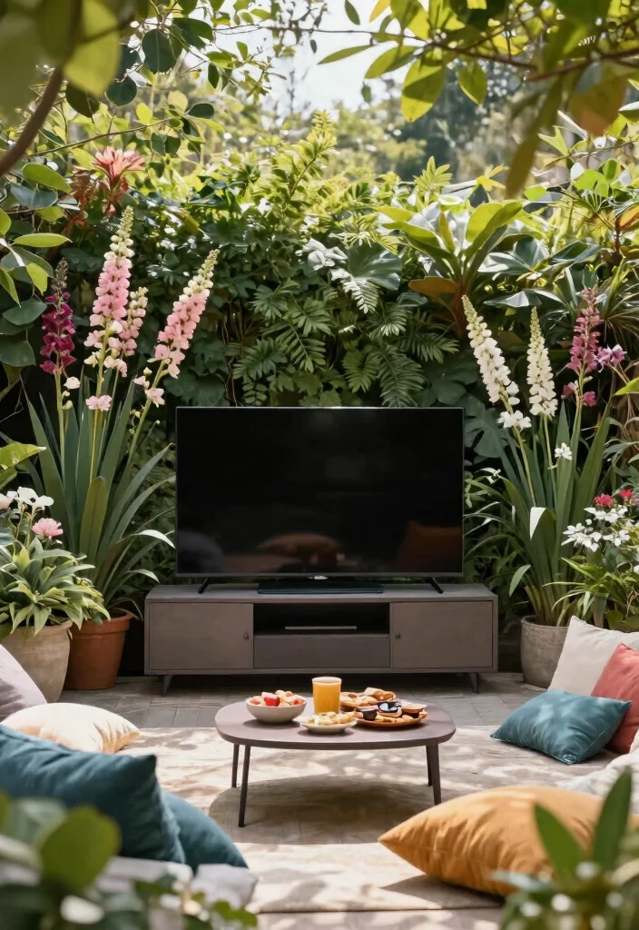 12 Outdoor TV Ideas That Protect Your Screen From Weather - 7. Strategic Planting for Screen Protection 1