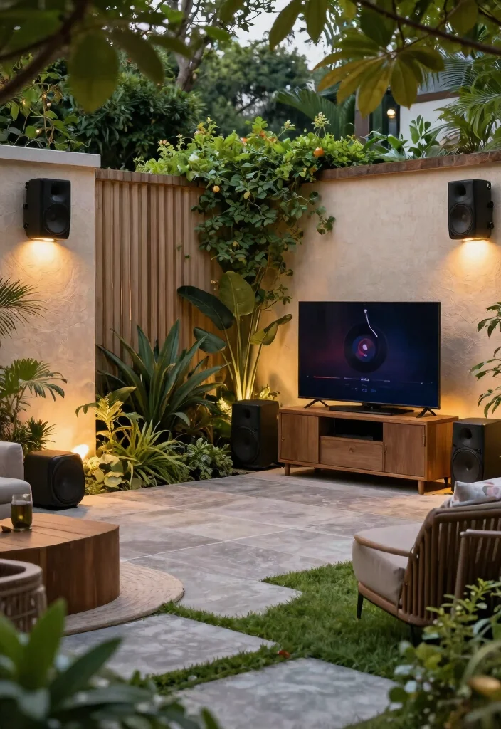 12 Outdoor TV Ideas That Protect Your Screen From Weather - 9. All-Weather Sound Systems 1