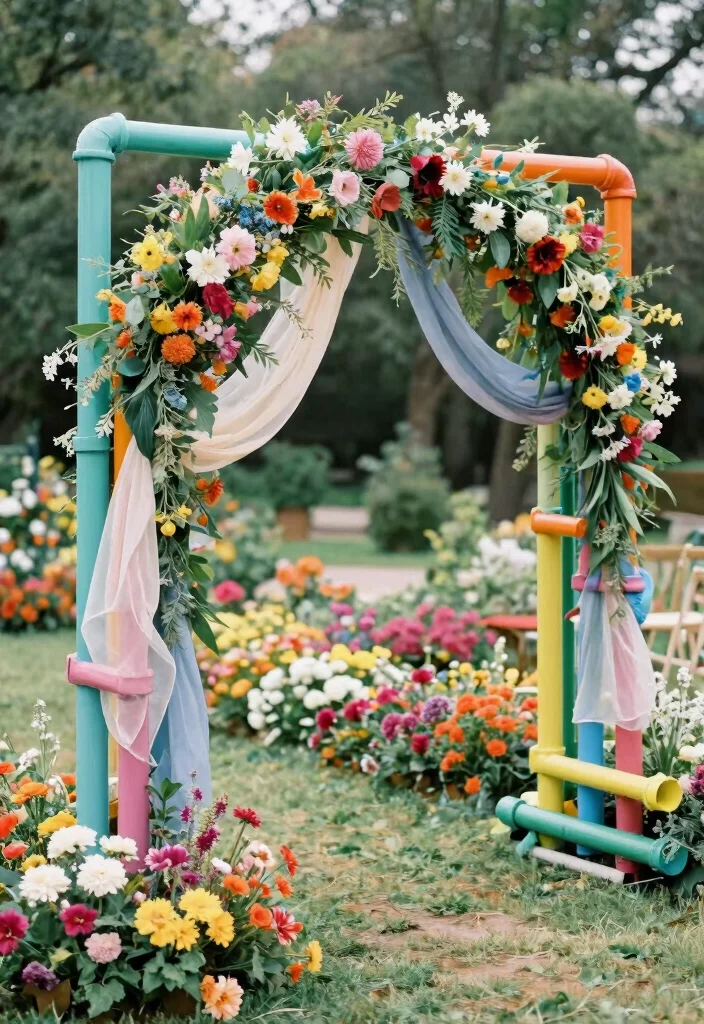 12 Outdoor Wedding Arch Ideas That Stay Up Without Staking - 12. Creative Pipe Arch 1