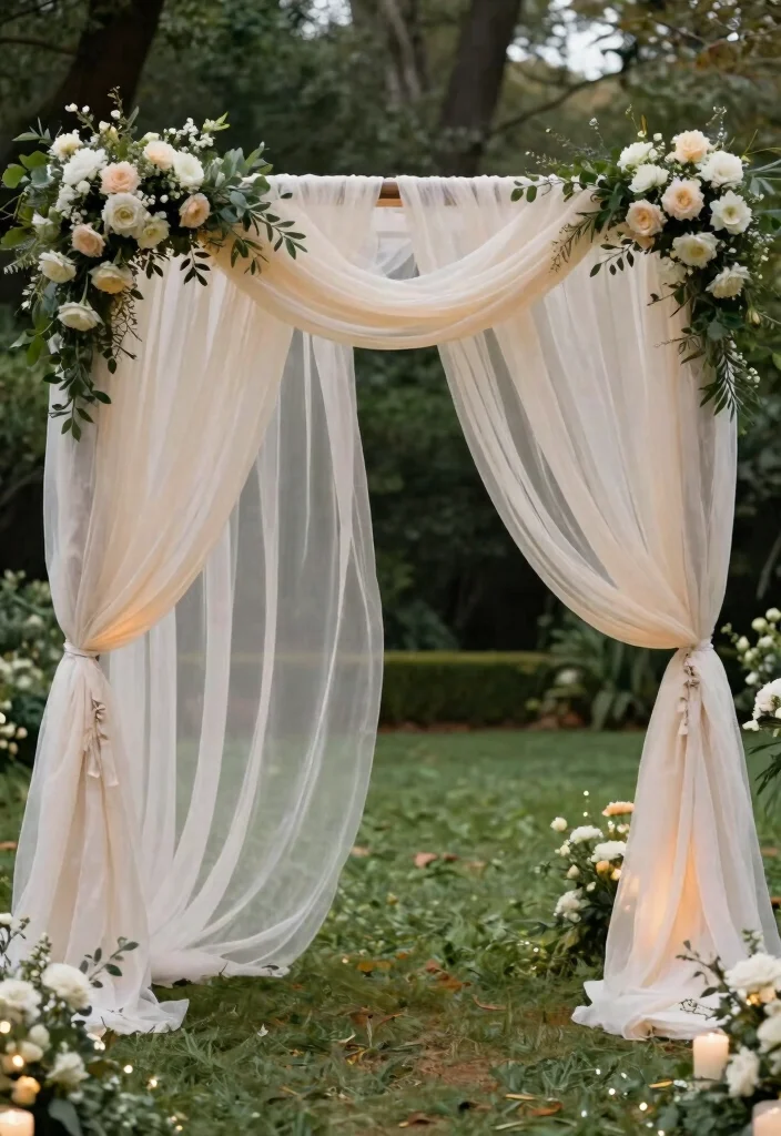 12 Outdoor Wedding Arch Ideas That Stay Up Without Staking - 5. Fabric-Covered Arch 1