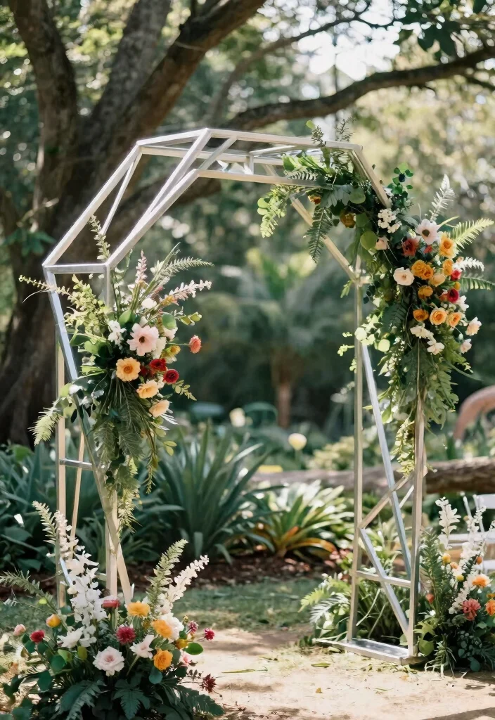 12 Outdoor Wedding Arch Ideas That Stay Up Without Staking - 7. Geometric Arch 1