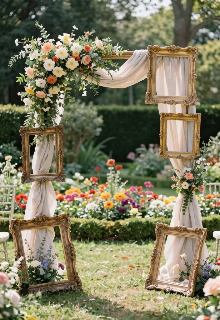 12 Outdoor Wedding Arch Ideas That Stay Up Without Staking - 8. Vintage Frame Arch 1