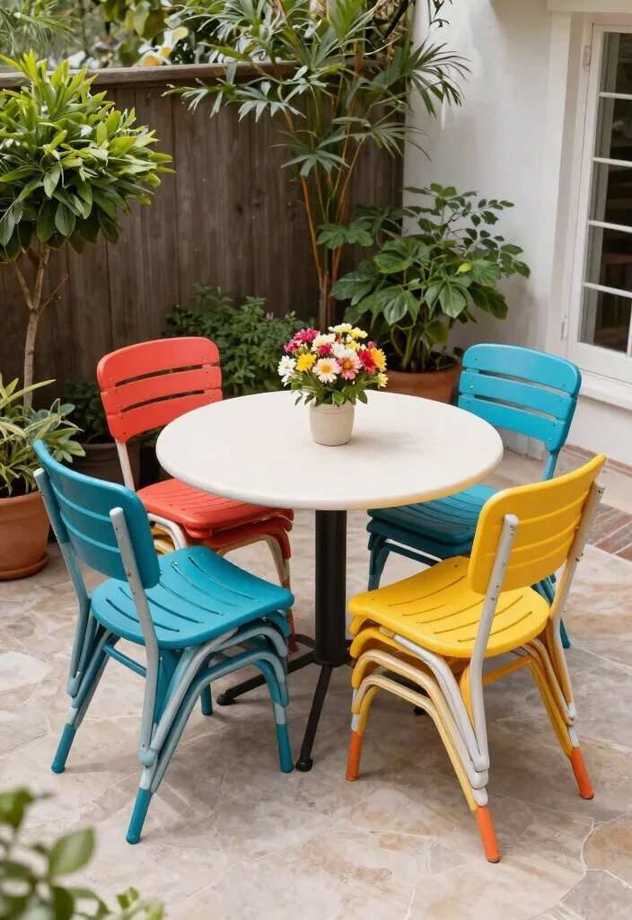 12 Patio Seating Ideas for Small Spaces That Seat Six Comfortably - 11. Stackable Chairs for Easy Storage 1