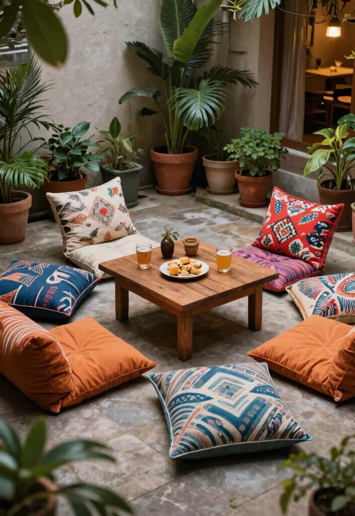 12 Patio Seating Ideas for Small Spaces That Seat Six Comfortably - 12. Create a Lounge with Floor Cushions 1
