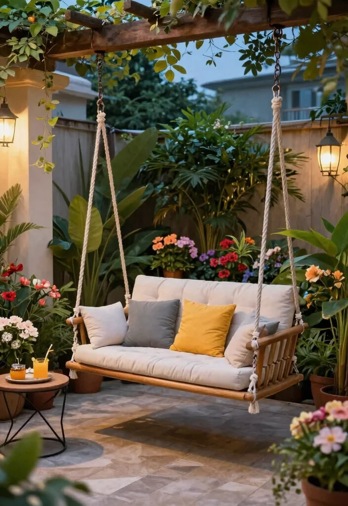 12 Patio Seating Ideas for Small Spaces That Seat Six Comfortably - 4. Swing Seats as a Fun Alternative 1