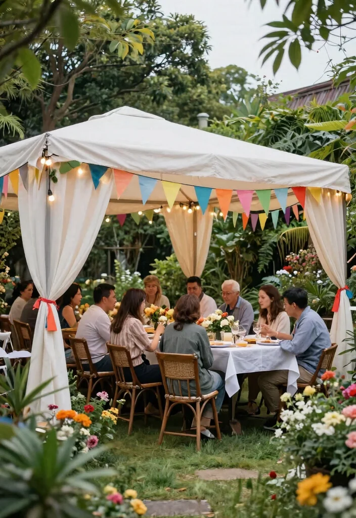 14 Birthday Decoration Ideas Outdoor That Stay Put in Breeze - 13. Securely Tied Garden Canopies 1