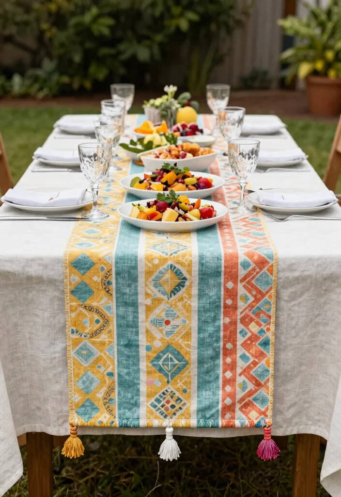 14 Birthday Decoration Ideas Outdoor That Stay Put in Breeze - 7. Wind-Resistant Fabric Table Runners 1
