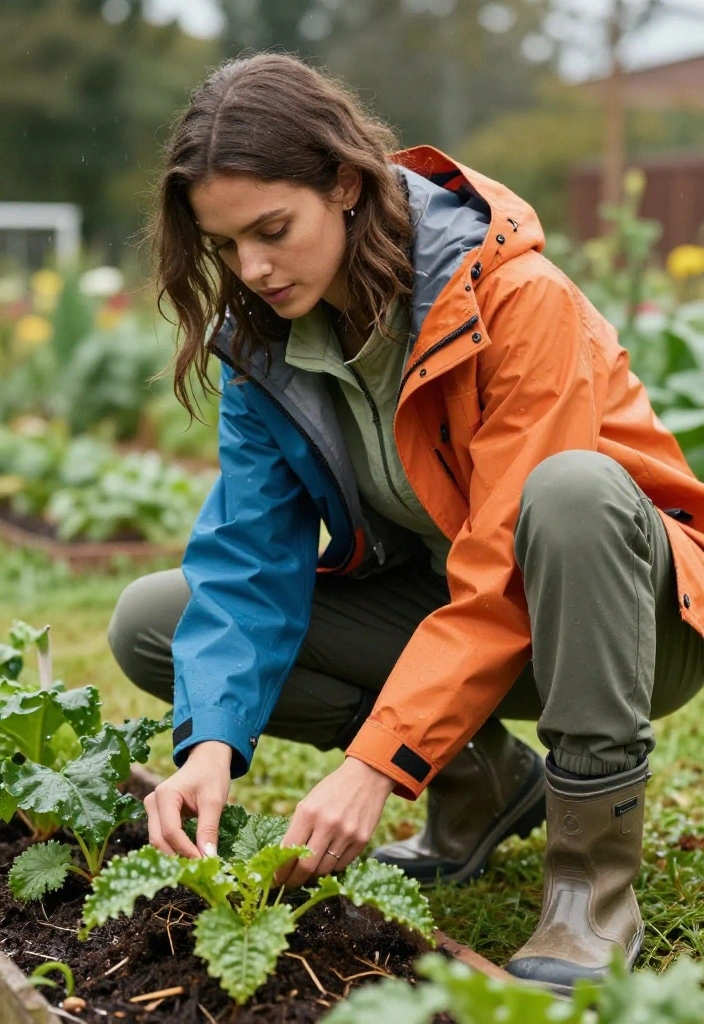 14 Cute Gardening Outfit Ideas That Actually Protect From Sun and Dirt - 10. Layered Look with a Lightweight Rain Jacket 1