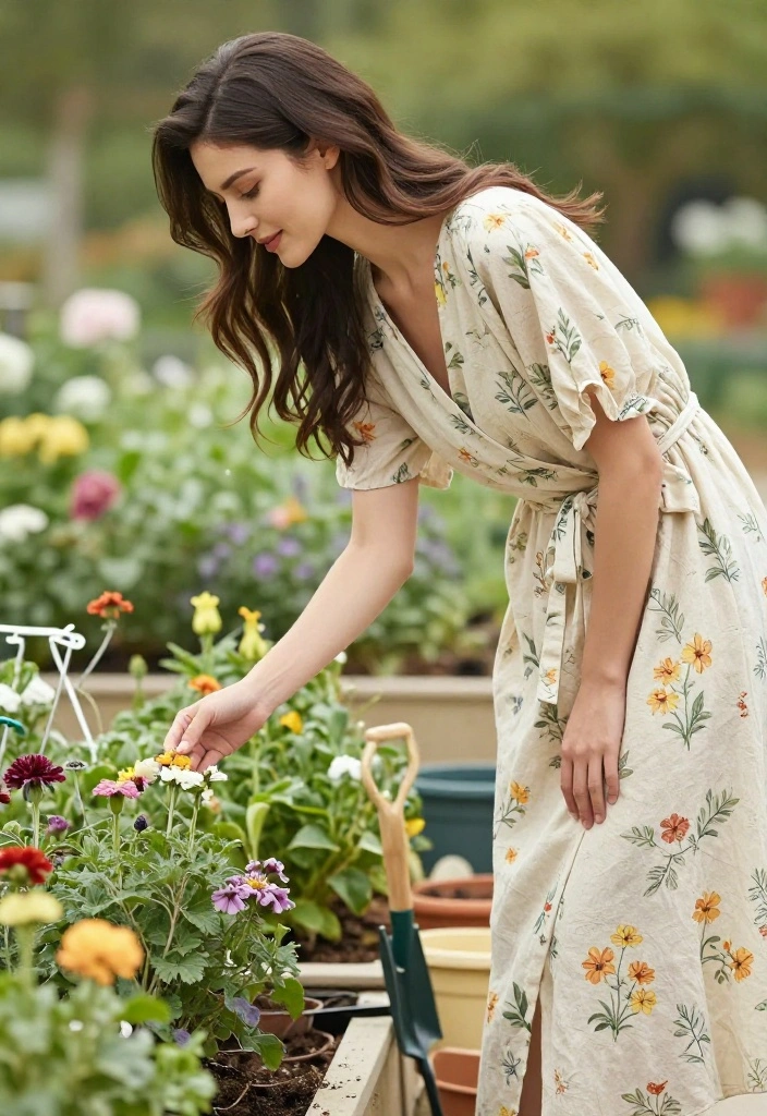 14 Cute Gardening Outfit Ideas That Actually Protect From Sun and Dirt - 12. Natural Fabric Wrap Dress for Versatility 1