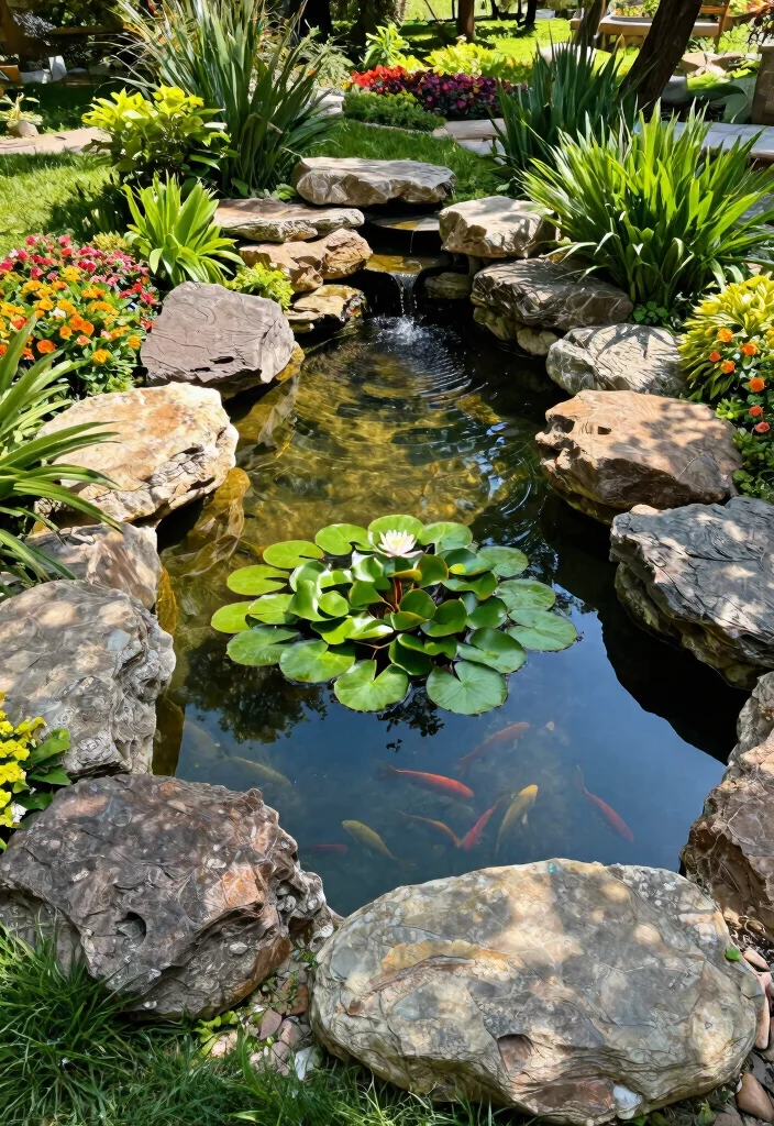 14 Estanque de Patio Que Funciona Sin Electricidad ni Filtros Caros - 1. The Classic Rock Garden Pond 1